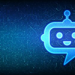Robot chatbot head icon. Chatbot assistant application sign. AI technology background. Speech bubble message. Dialogue cloud. Circuit board pattern. PCB printed circuit texture. Vector Illustration